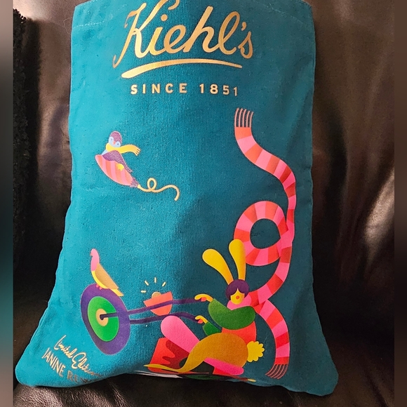 Kiehls Limited Edition Janine Rewell Teal Canvas Tote NWOT - Picture 3 of 7